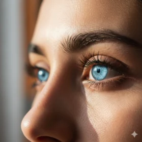 Photo générée par IA d'un regard aux yeux bleus
